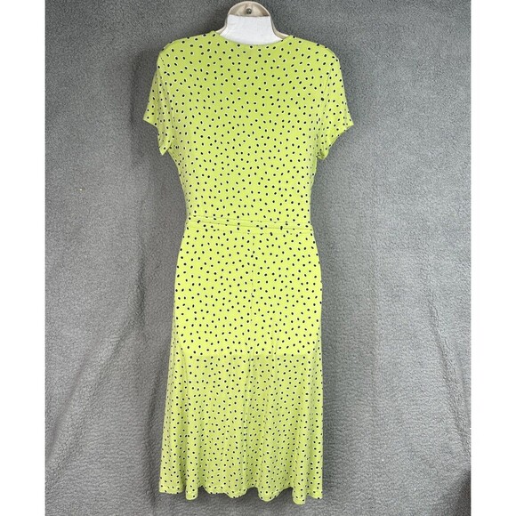 Lands End Dress Womens Jersey Knit Small 6-8 Surplice Faux Wrap Green Polka Dots - Picture 7 of 15